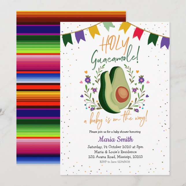 Invitación a Baby Shower en México por el Santo Gu (Anverso / Reverso)