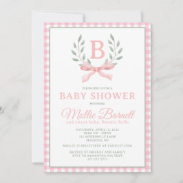 Invitación a Baby Shower en monograma de Gingham