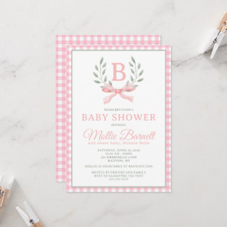 Invitación a Baby Shower en monograma de Gingham
