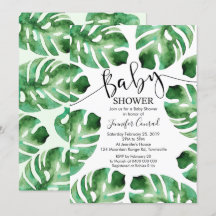Invitación a Baby Shower en Monstera, hojas tropic