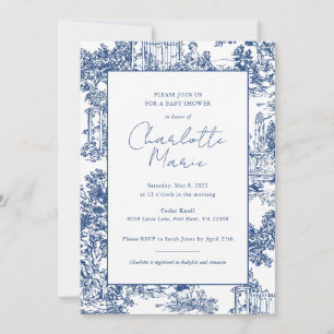 Invitación a Baby Shower en mosaico azul y blanco