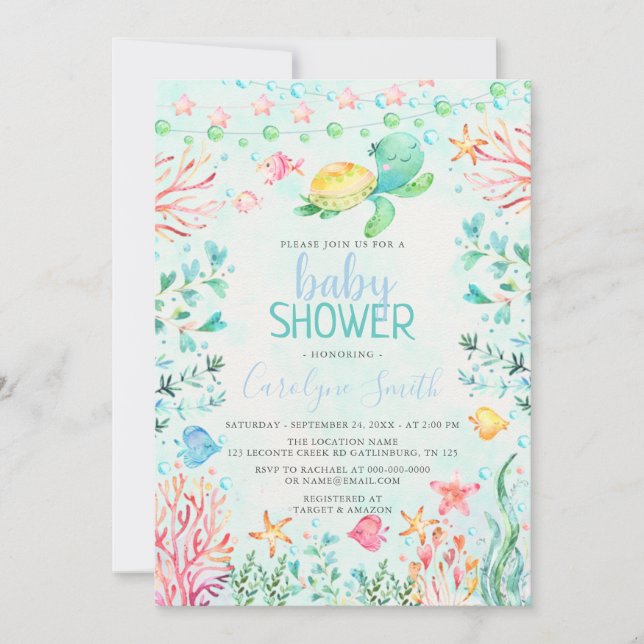 Invitación a Baby Shower en Ocean Sea (Anverso)