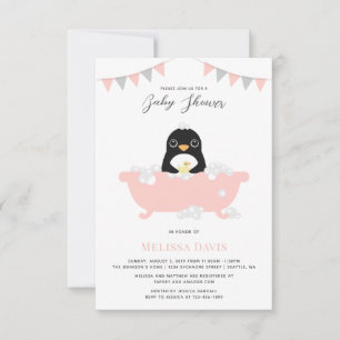 Invitación a Baby Shower en pingüino