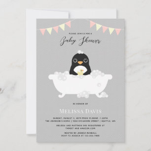 Invitación a Baby Shower en pingüino