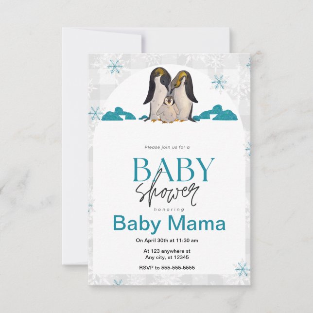 Invitación a Baby Shower en pingüino (Anverso)