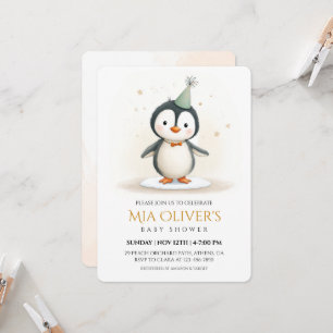 Invitación a Baby Shower en pingüino