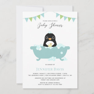 Invitación a Baby Shower en pingüino