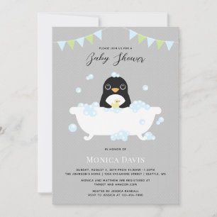 Invitación a Baby Shower en pingüino