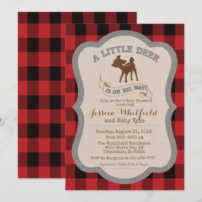 Invitación a Baby Shower en Rústico de venados (Anverso / Reverso)