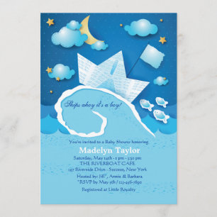 Invitación a Baby Shower en velero de papel