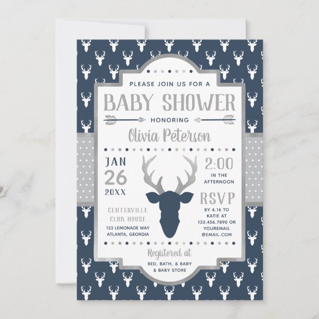 Invitación a Baby Shower en Woodland, Marina, Gris (Anverso)