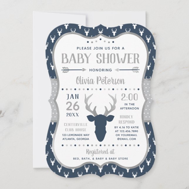 Invitación a Baby Shower en Woodland, Marina, Gris (Anverso)