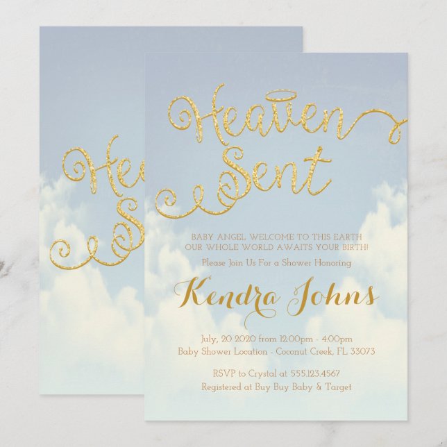 Invitación a Baby Shower enviada por el cielo (Anverso / Reverso)