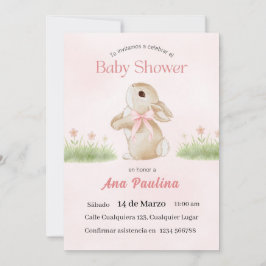 Invitación a Baby Shower Español Oso Rosa Niña