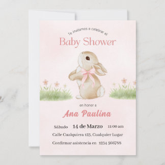 Invitación a Baby Shower Español Oso Rosa Niña