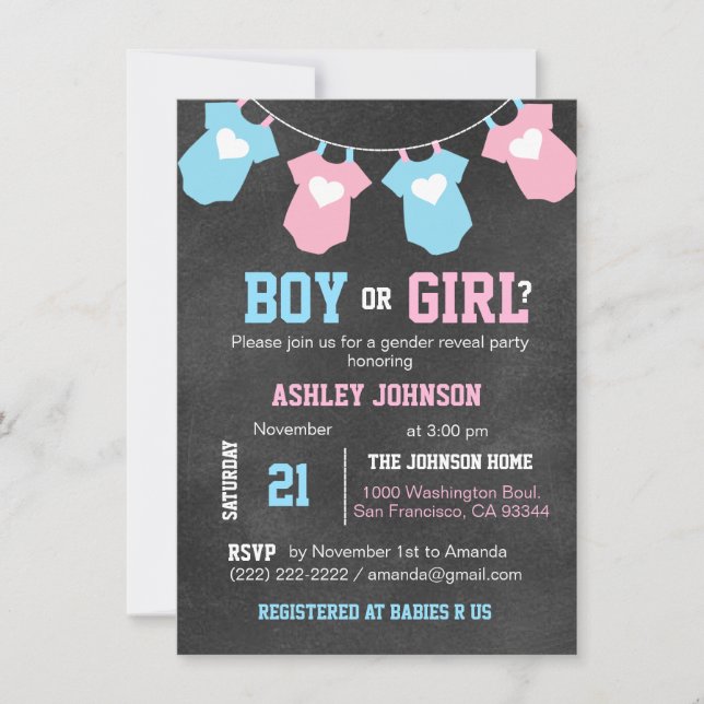 Invitación a Baby Shower, Fiesta de Chalkboard de  (Anverso)
