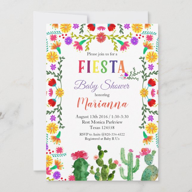Invitación a Baby Shower Fiesta Mexicana Cinco De  (Anverso)