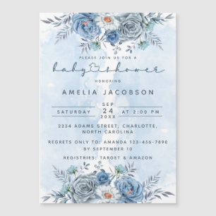 Invitación a Baby Shower Floral Azul y Plata
