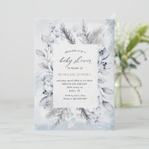 Invitación a Baby Shower Floral Blue Elegant Winte