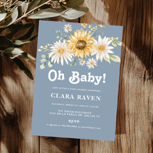 Invitación a Baby Shower floral Blue Oh Baby