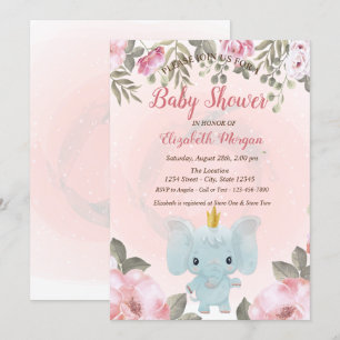 Invitación a Baby Shower floral de Baby Elephant C