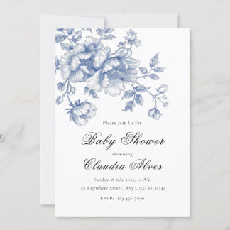 Invitación a Baby Shower Floral de Blue Chinoiseri