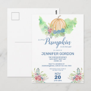 Invitación a Baby Shower floral de calabaza azul