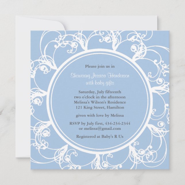 Invitación a Baby Shower floral de Fancy (azul) (Anverso)