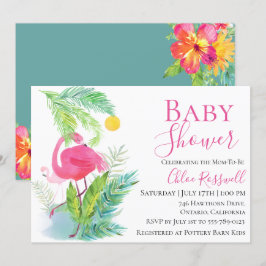 Invitación a Baby Shower floral de Flamingo