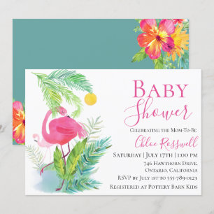 Invitación a Baby Shower floral de Flamingo