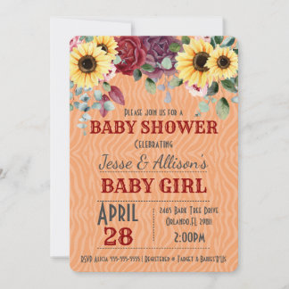 Invitación a Baby Shower floral de girasol/Rosa ru