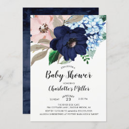 Invitación a Baby Shower Floral de Navy Blue y Rub