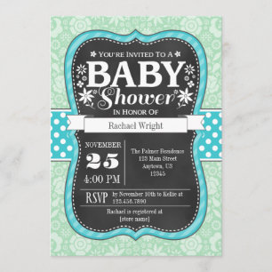 Invitación a Baby Shower floral de pizarra Verde a