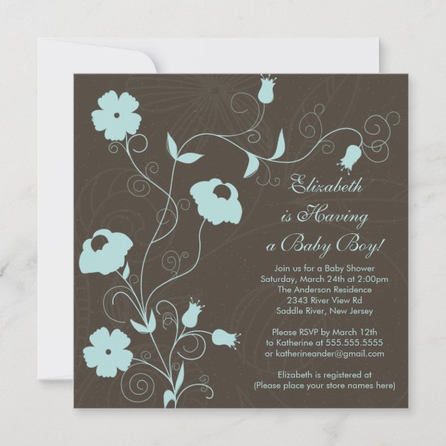 Invitación a Baby Shower floral de primavera moder (Anverso)