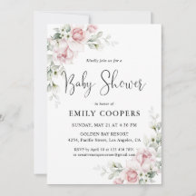 Invitación a Baby Shower Floral Rosa Sonrojado