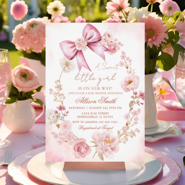 Invitación a Baby Shower Floral Rubor Pink Bow (Subido por el creador)