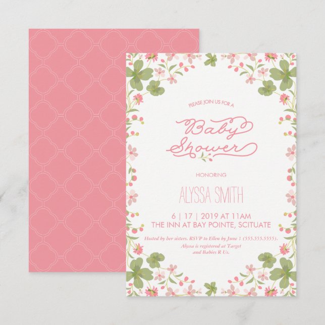 Invitación a Baby Shower - Florales de época, Chic (Anverso / Reverso)