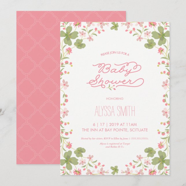 Invitación a Baby Shower - Florales de época, Femi (Anverso / Reverso)