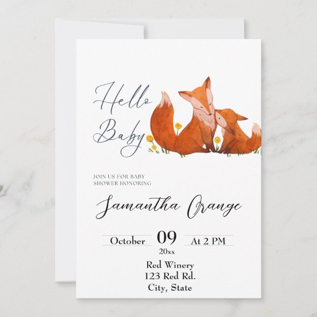 Invitación a Baby Shower Fox (Anverso)