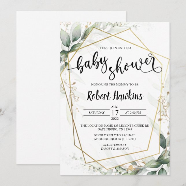 Invitación a Baby Shower geométrica (Anverso / Reverso)