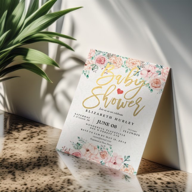 Invitación a Baby Shower Gold Script & Watercolor  (Subido por el creador)