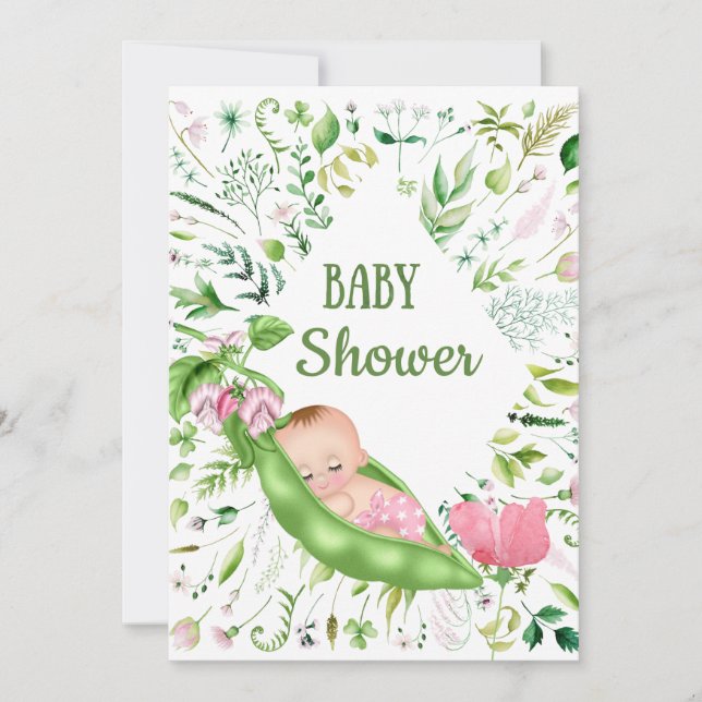 Invitación a Baby Shower Green Pea (Anverso)