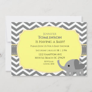 Invitación a Baby Shower gris neutro y amarillo