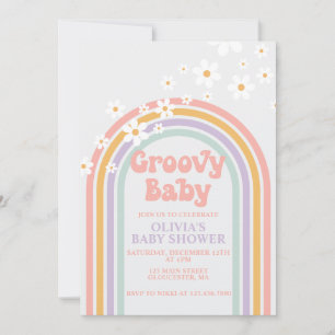 Invitación a Baby Shower Groovy Baby Pastel