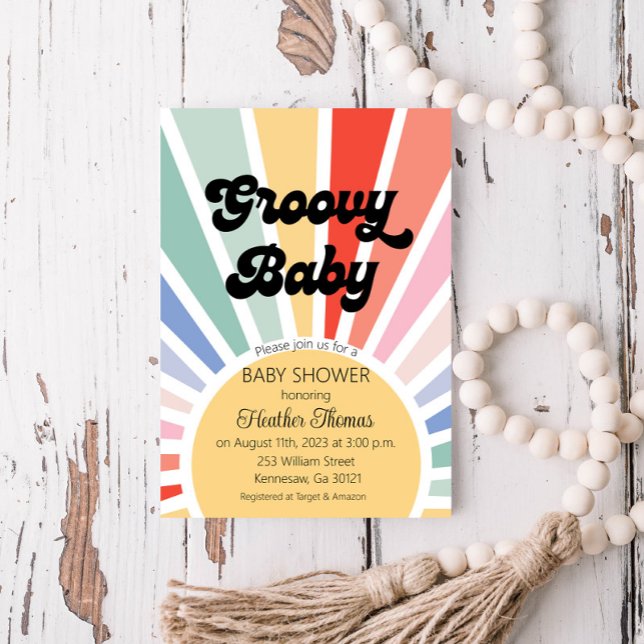 Invitación a Baby Shower Groovy Baby Sunshine (Groovy Baby Retro Sun Invitation)