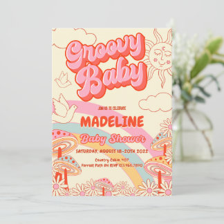 Invitación a Baby Shower Groovy Retro