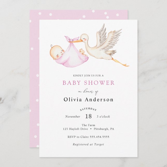 Invitación a Baby Shower guiada por stork (Anverso / Reverso)