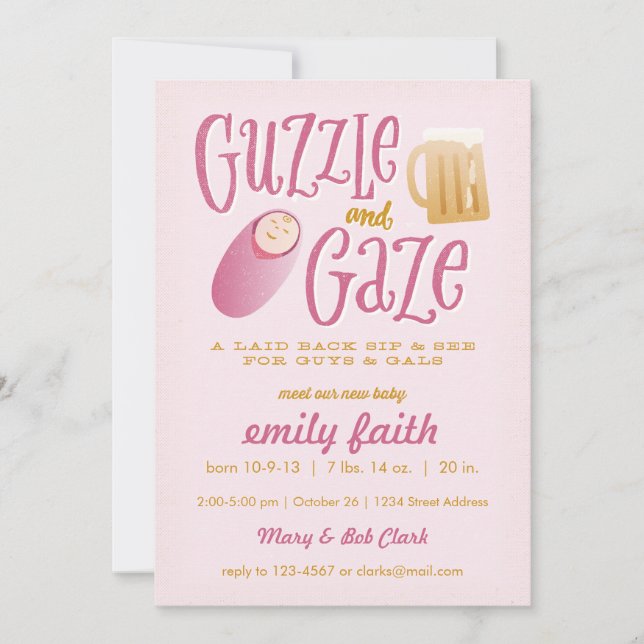 Invitación a Baby Shower Guzzle and Gaze (Anverso)