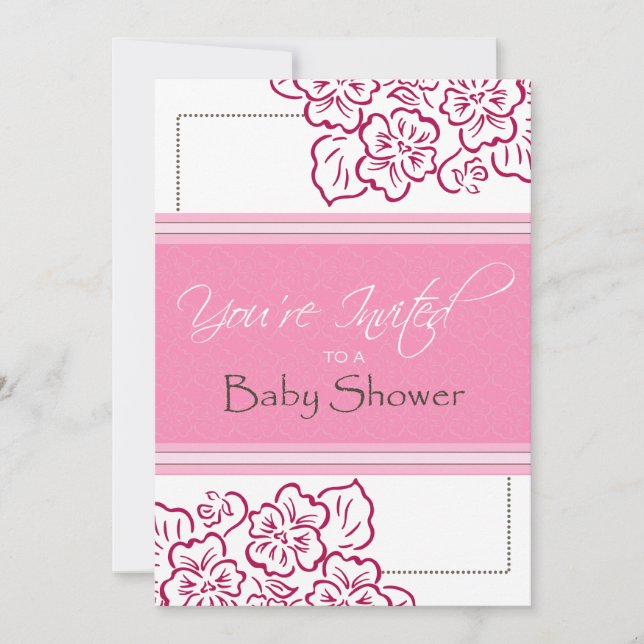 Invitación a Baby Shower| Hojas| Rosa (Anverso)