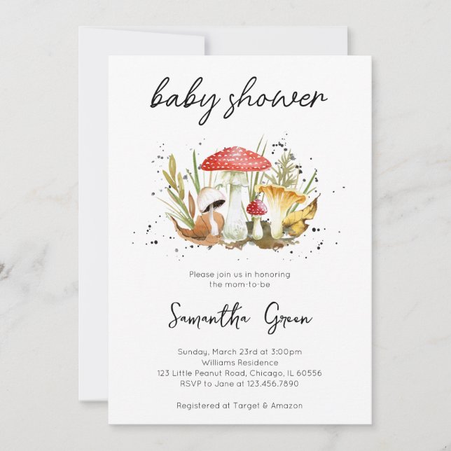 Invitación a Baby Shower hongo (Anverso)